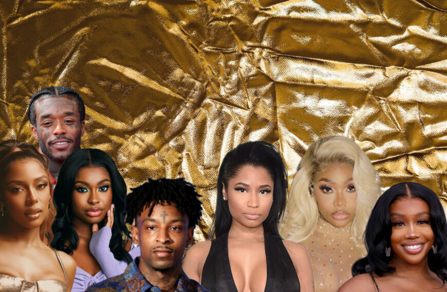 From left to right Victoria Monét, Lil Uzi Vert, Coco Jones, 21 Savage, Nicki Minaj, Summer Walker, and Sza