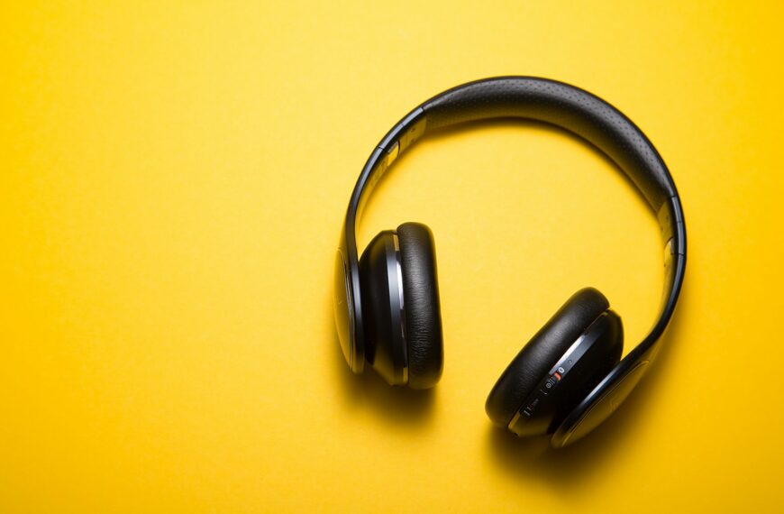 flatlay photography of wireless headphones